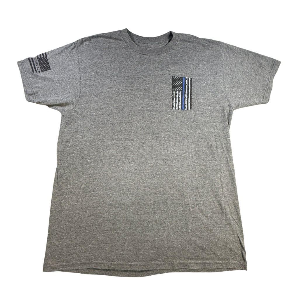 Howitzer Mens T-Shirt Thin Blue Line Flag Large Gray Cotton Blend Patriotic